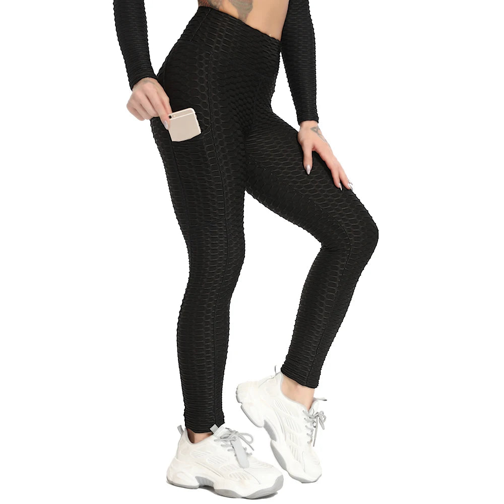 Women's High-Waisted Textured Leggings with Pockets