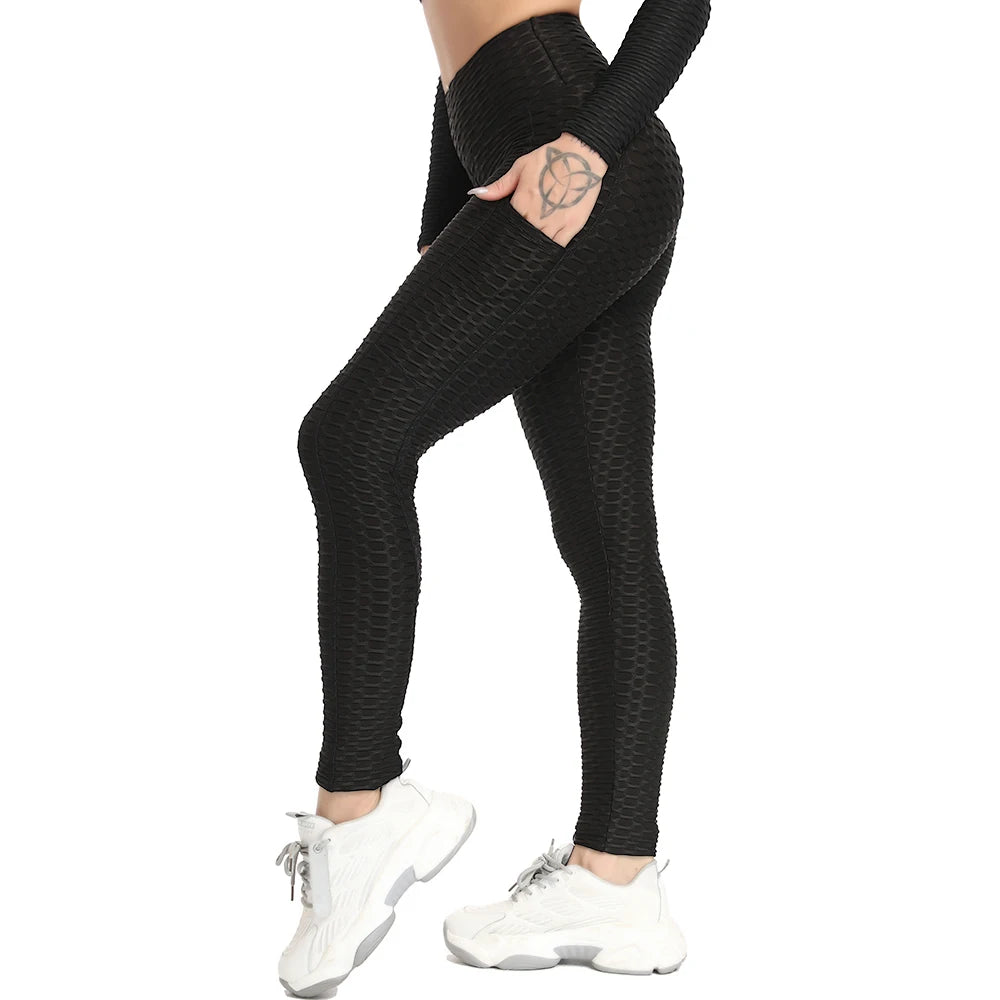 Women's High-Waisted Textured Leggings with Pockets