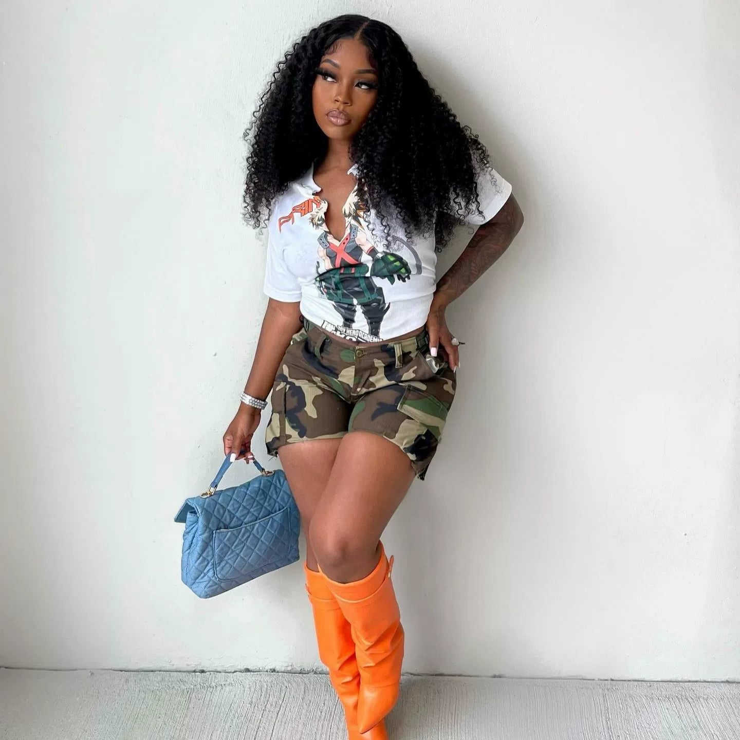 Printed High Printed Patch Pocket Shorts Print Zipper High Waist Patch Pocket Shorts
