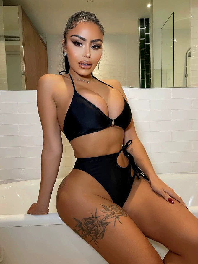Vacay Vibes Black Hollow Triangle Bikini 🖤