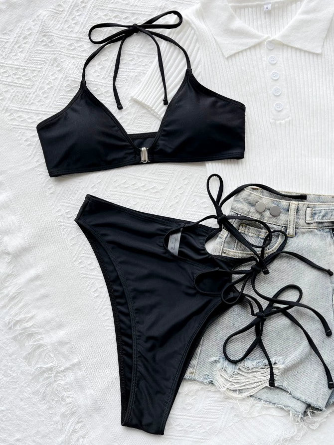 Vacay Vibes Black Hollow Triangle Bikini 🖤
