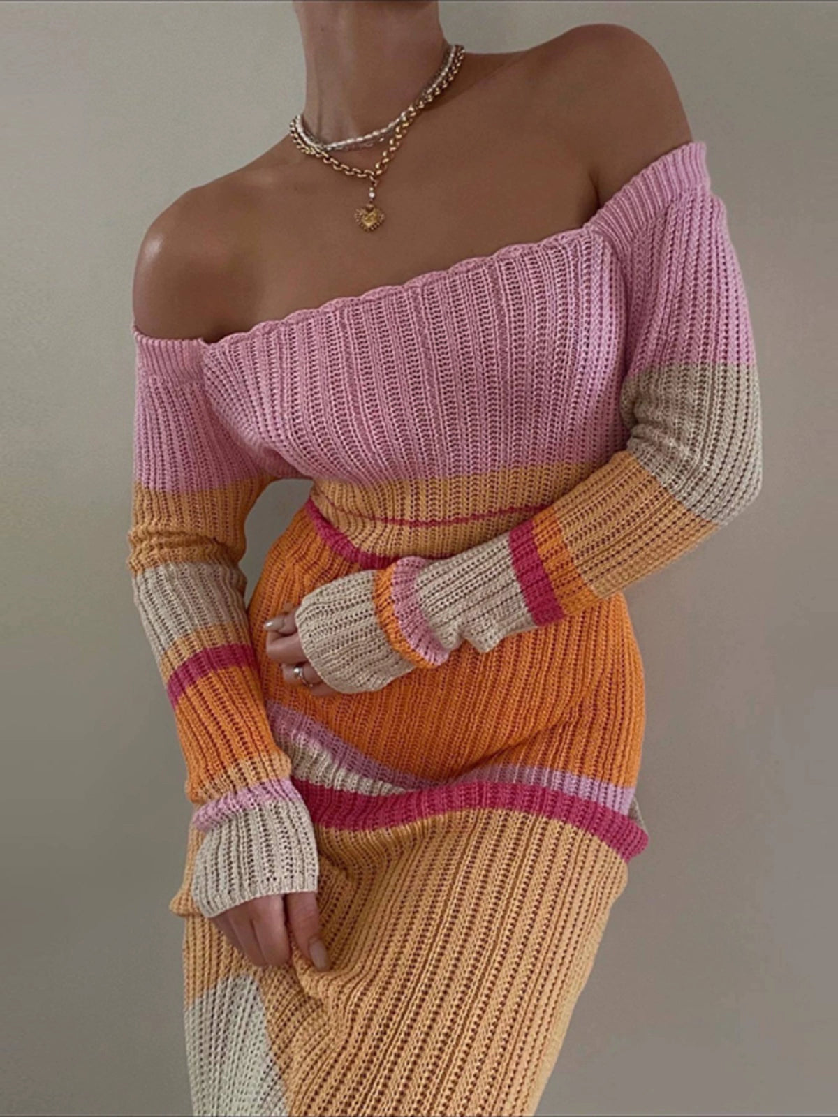 Hollow Long Sleeve Knit Sexy Cutout Dress