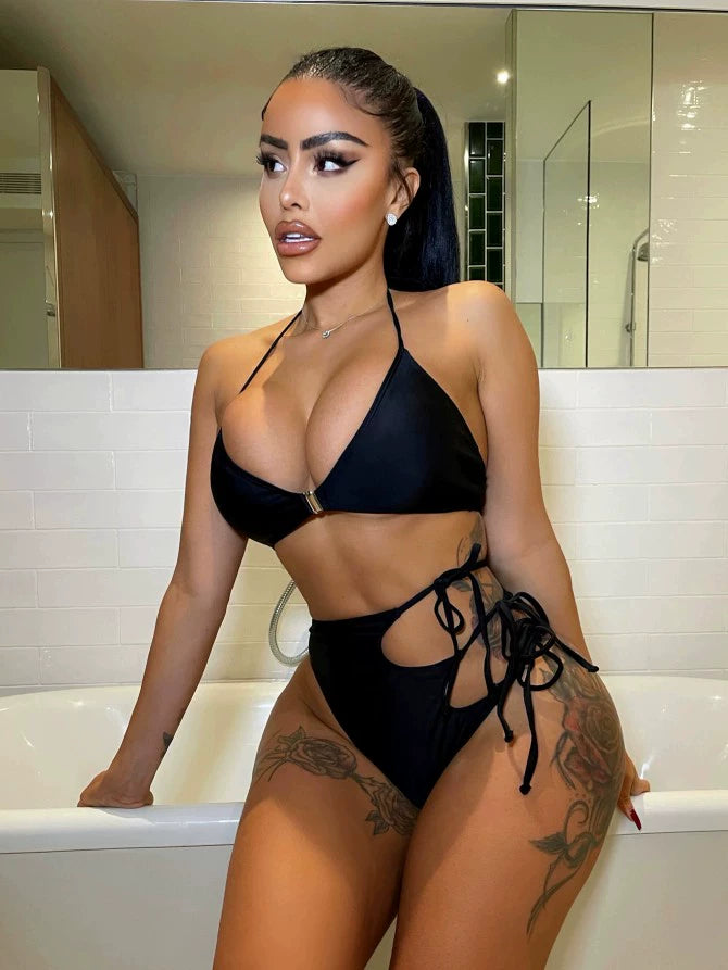 Vacay Vibes Black Hollow Triangle Bikini 🖤