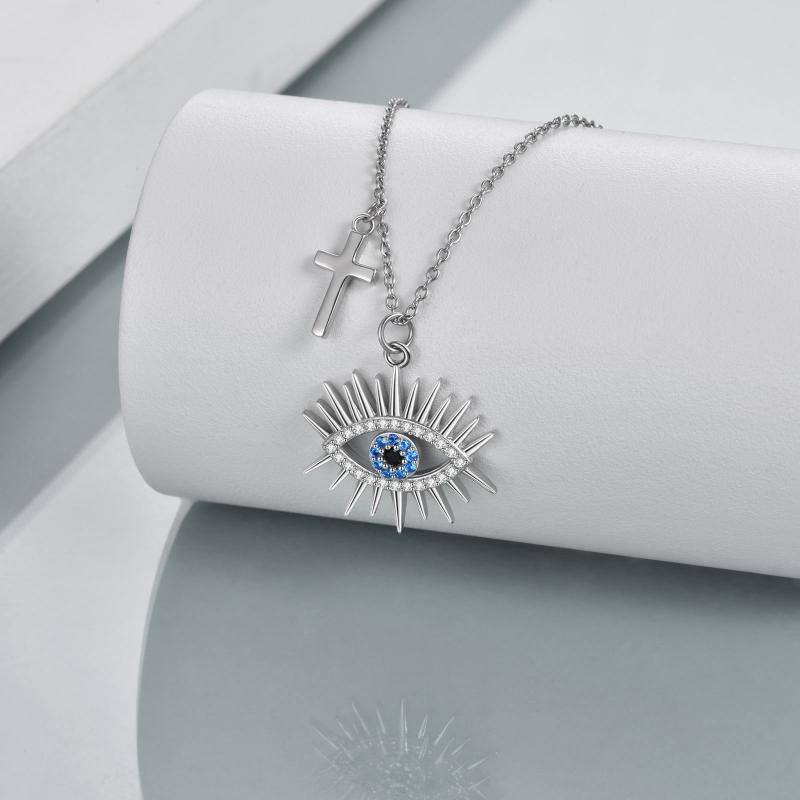 Evil Eye Necklace 925 Sterling Silver Cross Pendent Blue and White Good Luck Evil Eye Necklace - BLUTIFUL1