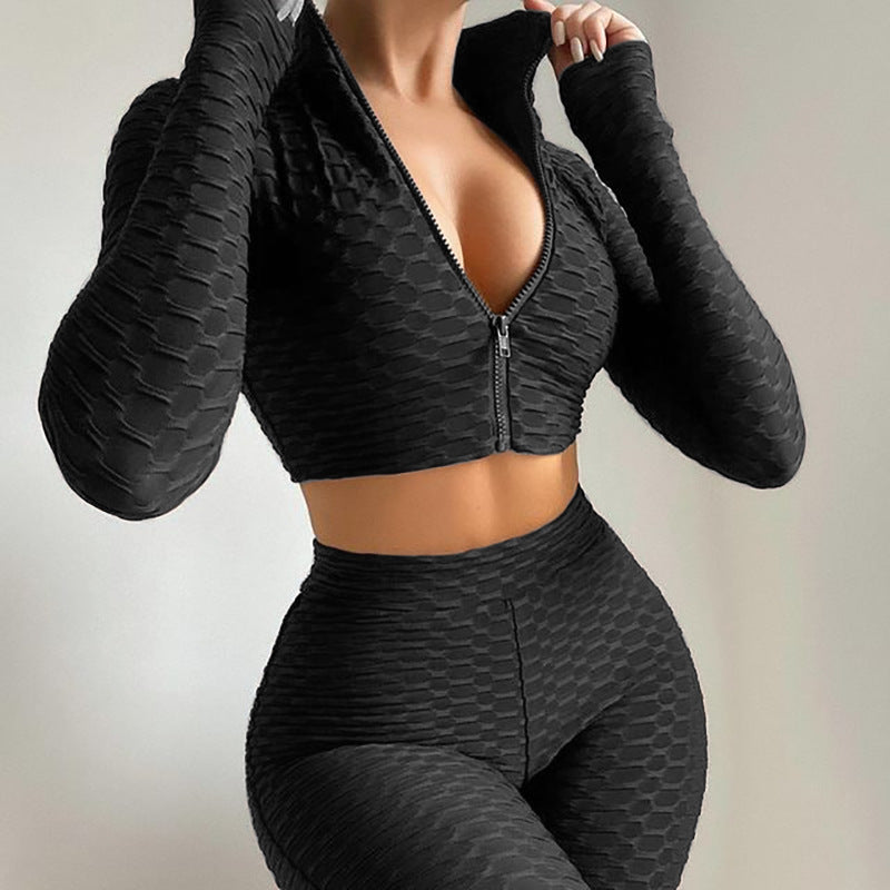 Zipper Collar Long Sleeve Crop Top High Waist Shorts Tracksuit