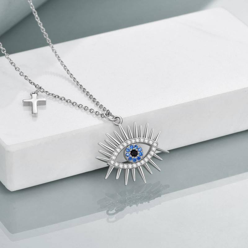 Evil Eye Necklace 925 Sterling Silver Cross Pendent Blue and White Good Luck Evil Eye Necklace - BLUTIFUL1