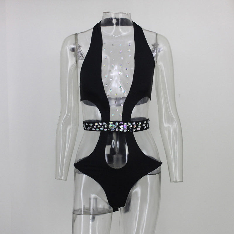 Sexy Women One Piece Swimwear Beachsets Lace Up Mesh Patchwork High Waist Thong Bathing Bodysuits Sets
