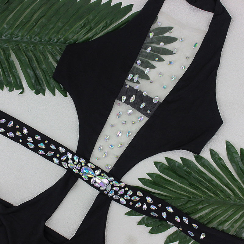 Sexy Women One Piece Swimwear Beachsets Lace Up Mesh Patchwork High Waist Thong Bathing Bodysuits Sets
