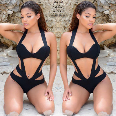 One Piece Swimsuit Women Swimwear Black Bodysuit Romper - BLUTIFUL1