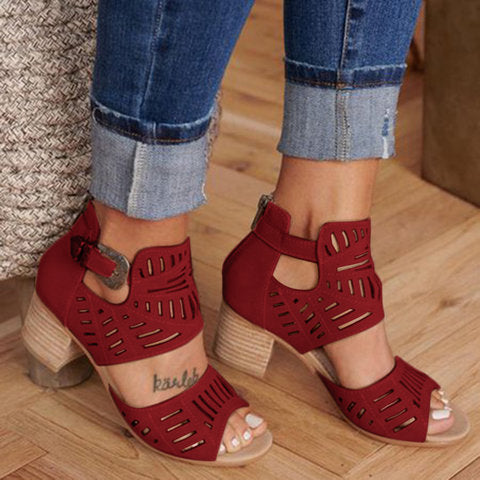 Cutout carved block heel sandals - BLUTIFUL1