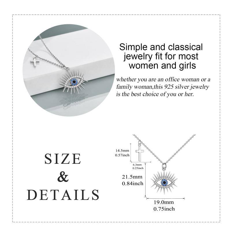 Evil Eye Necklace 925 Sterling Silver Cross Pendent Blue and White Good Luck Evil Eye Necklace - BLUTIFUL1
