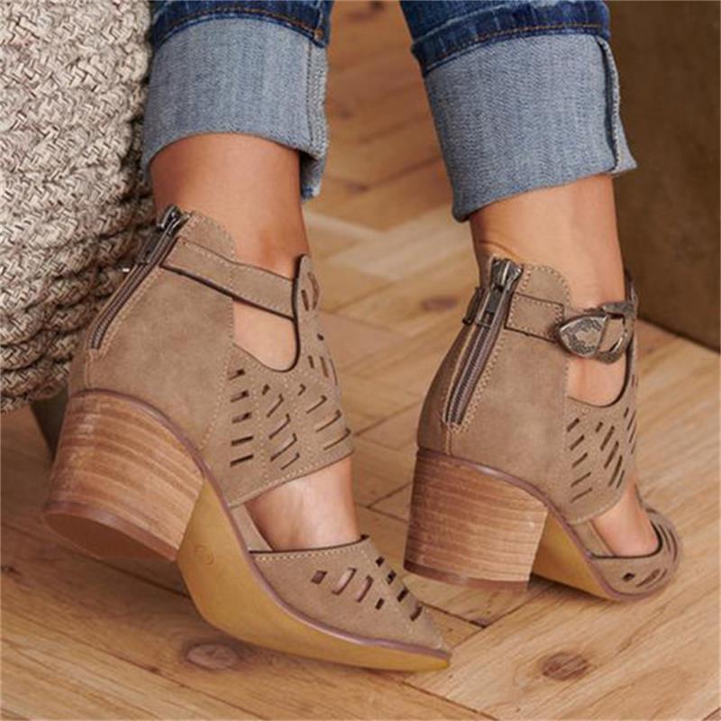 Cutout carved block heel sandals - BLUTIFUL1