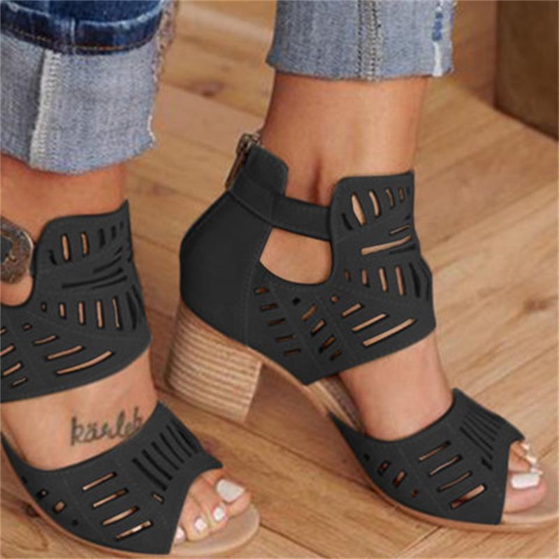 Cutout carved block heel sandals - BLUTIFUL1