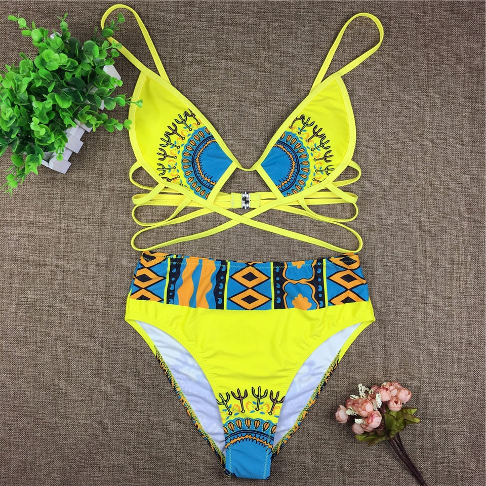 Sexy Tribal Print Bathing Suit Women African Swimsuit High Waist Bikini - BLUTIFUL1