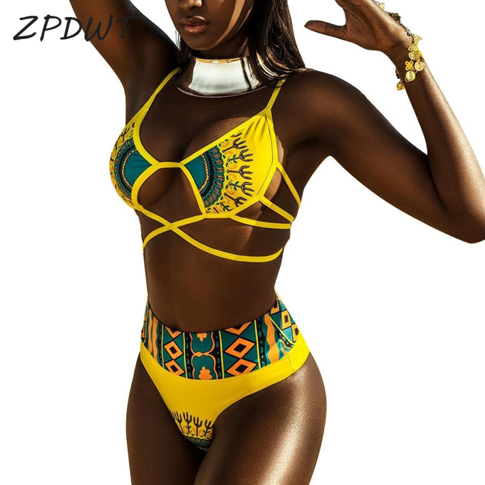 Sexy Tribal Print Bathing Suit Women African Swimsuit High Waist Bikini - BLUTIFUL1