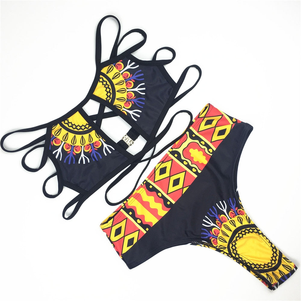 Sexy Tribal Print Bathing Suit Women African Swimsuit High Waist Bikini - BLUTIFUL1