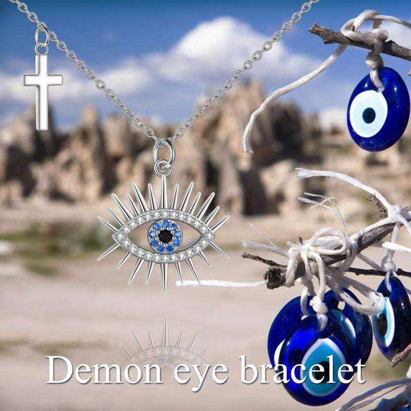 Evil Eye Necklace 925 Sterling Silver Cross Pendent Blue and White Good Luck Evil Eye Necklace - BLUTIFUL1
