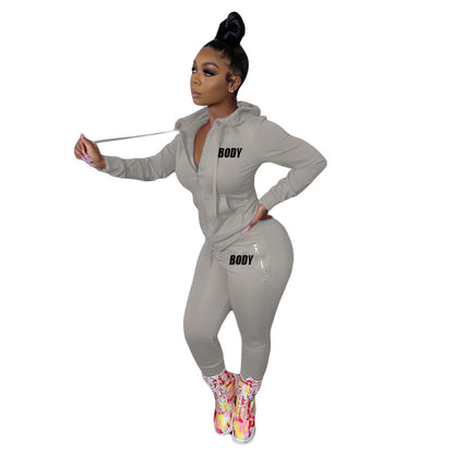 Women's Letter Printing Suit Personality Zipper