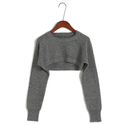 Ultra Short Pullover High Waist round Neck Midriff-Baring Knitwear