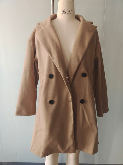 Fashion Button Pocket Long Sleeve Plush Women's Coat