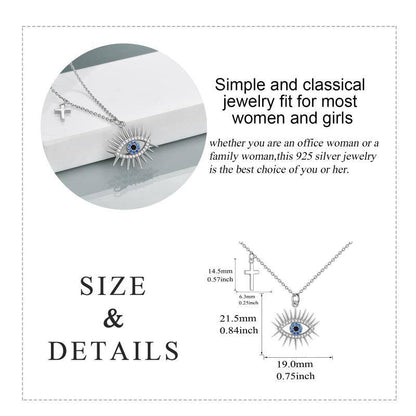 Evil Eye Necklace 925 Sterling Silver Cross Pendent Blue and White Good Luck Evil Eye Necklace - BLUTIFUL1