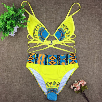 Sexy Tribal Print Bathing Suit Women African Swimsuit High Waist Bikini - BLUTIFUL1