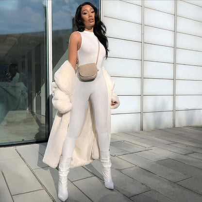 Solid Jumpsuit  Casual O Neck Sleeveless Pencil Pants Body Sportswear Fitness Bodycon Romper - BLUTIFUL1