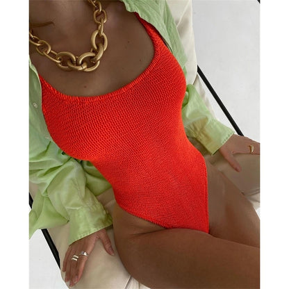 Sexy Women One Piece Swimsuit Solid Push Up Thong Bathing Suit - BLUTIFUL1