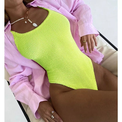 Sexy Women One Piece Swimsuit Solid Push Up Thong Bathing Suit - BLUTIFUL1